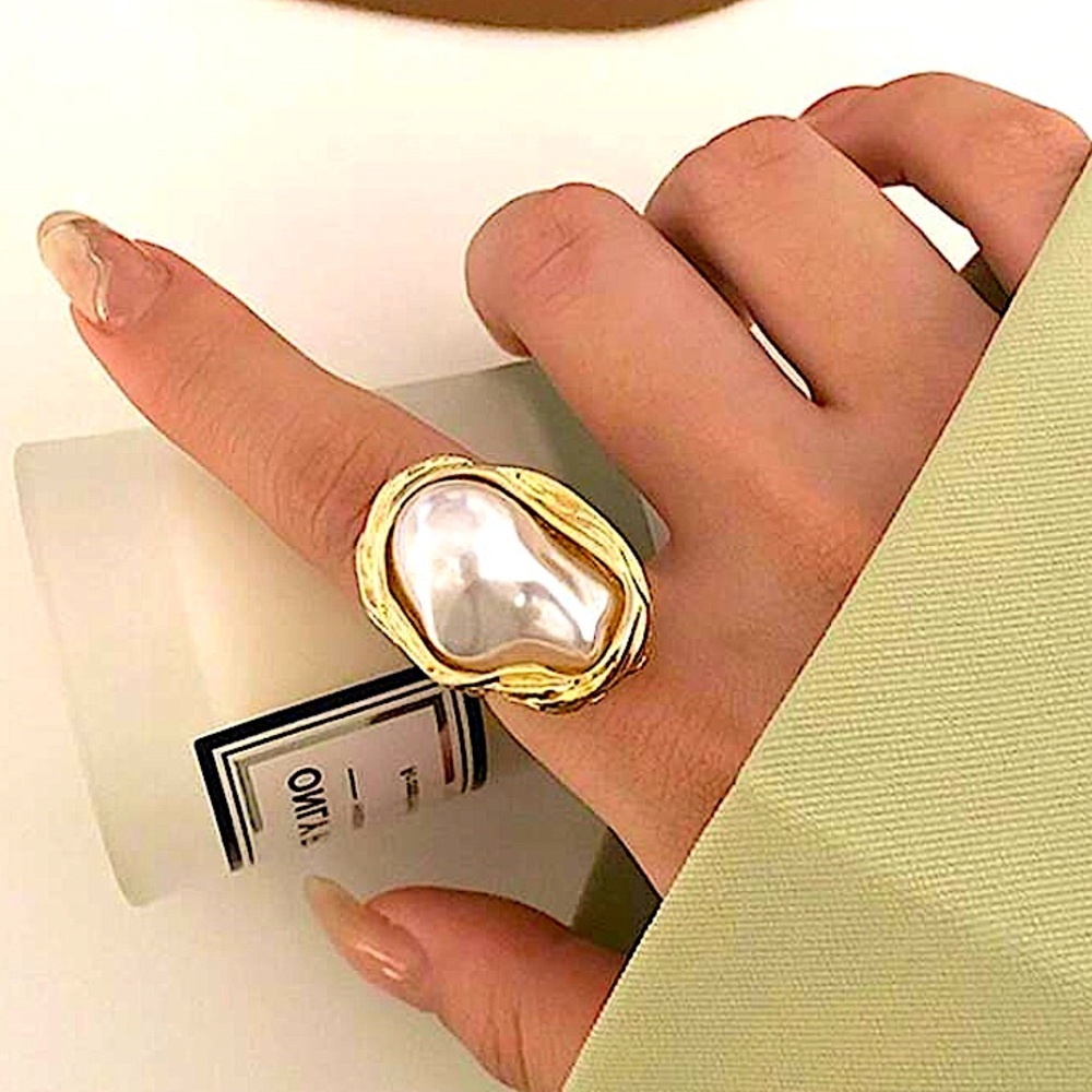 Irregular Pearl Rings Gold Baroque Statement Ring Adjustable Chunky Wedding